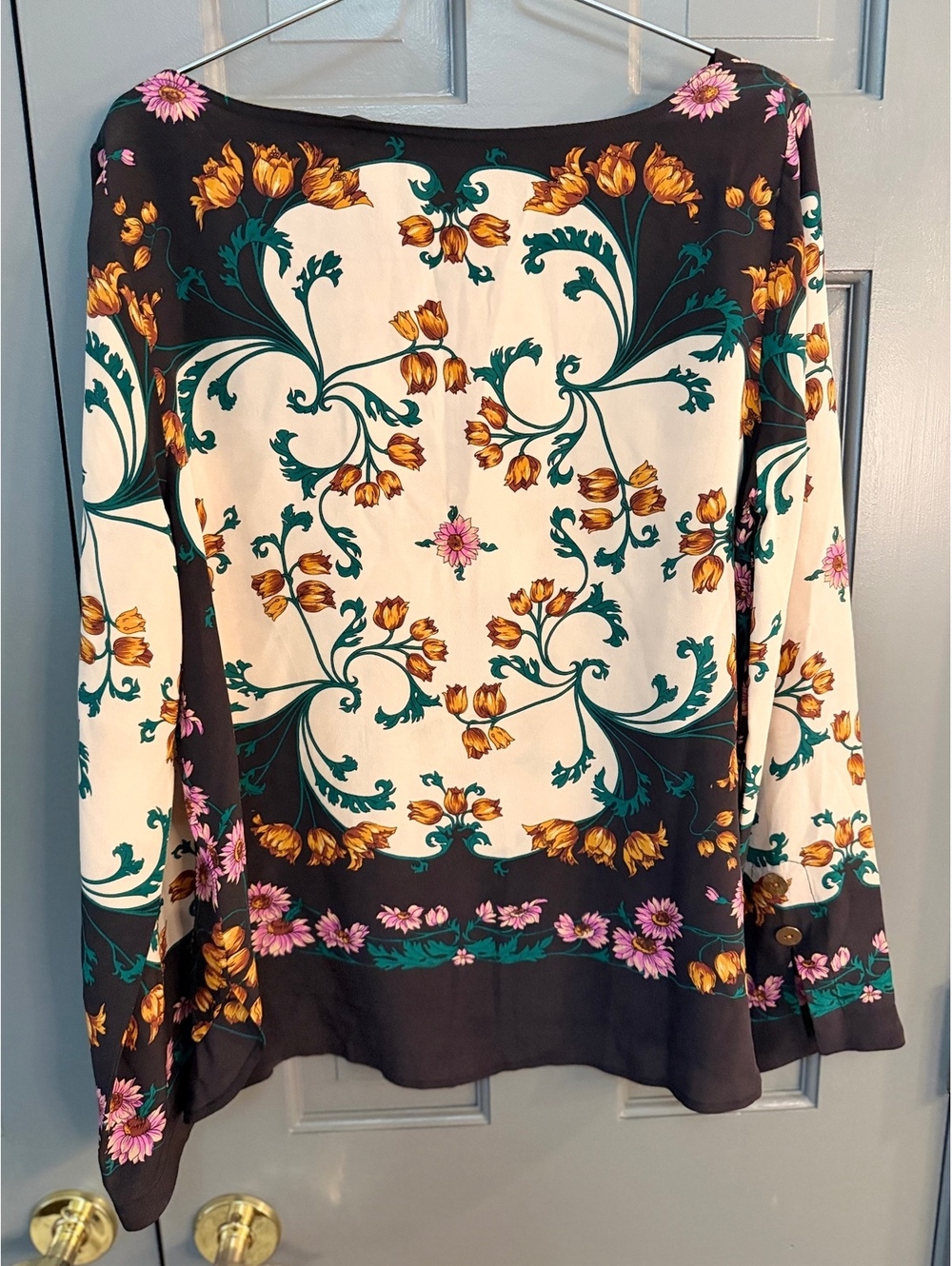 Maeve Women's Navy/Creme and Floral Pattern Long Sleeve Blouse Size 10 - Picture 5 of 7